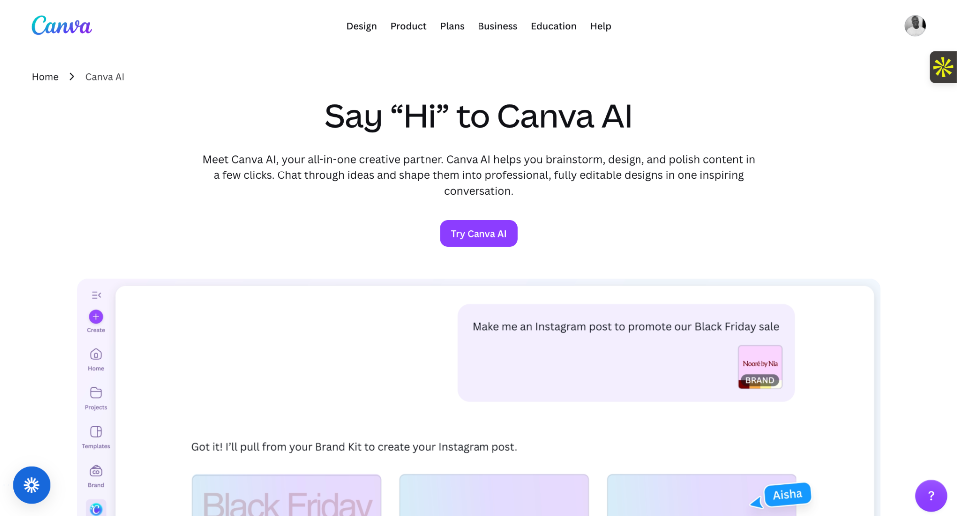 Screenshot: 6. Canva AI
