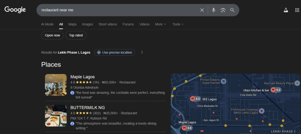 'Near me' Google search