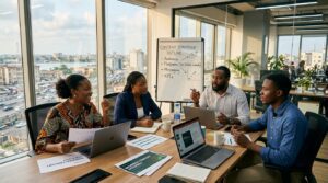 Marketing team working in office