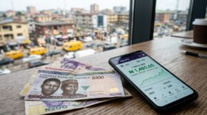 Naira notes, and a smart phone