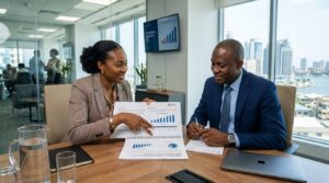 A man and a woman having a business meeting