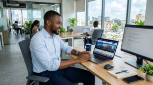 A man working on a laptop