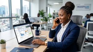 A lady having a phone call conversation with a client
