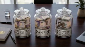 naira notes are neatly divided into three premium glass containers labelled visually through icons