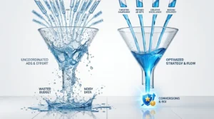 two giant transparent glass funnels side by side