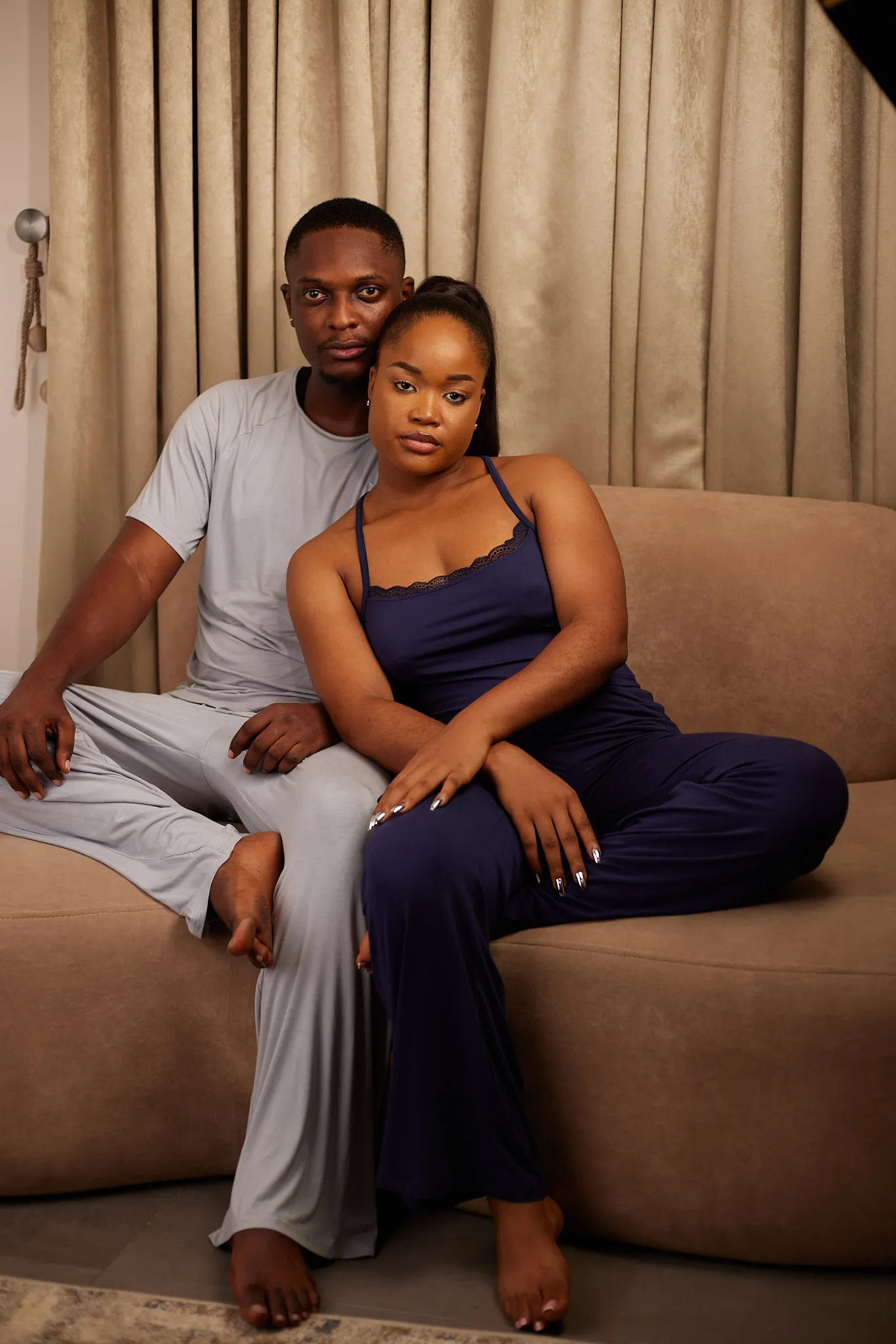 Àlàyò couple sleepwear brand shoot produced by Oxgital for the Nigerian fashion brand